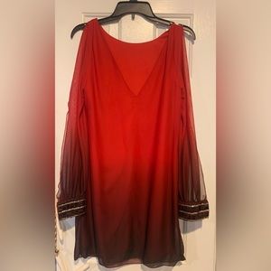 Sheer red fade to burgundy dress